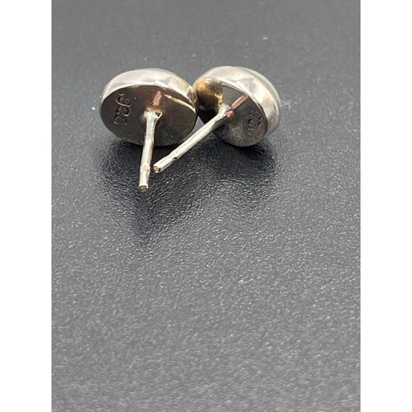 Sterling silver Bezel Set Blue Larimar Cabochon Small Stud Earrings - Picture 6 of 8